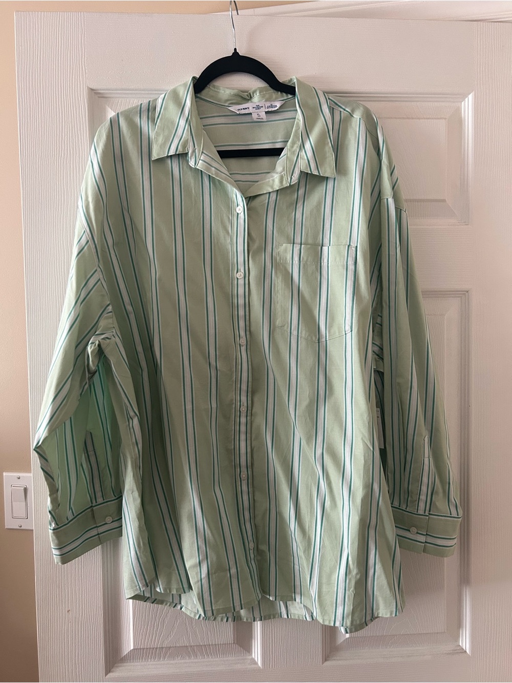 Old Navy Mint Green Striped Button-Down Shirt with Darker Green Stripes